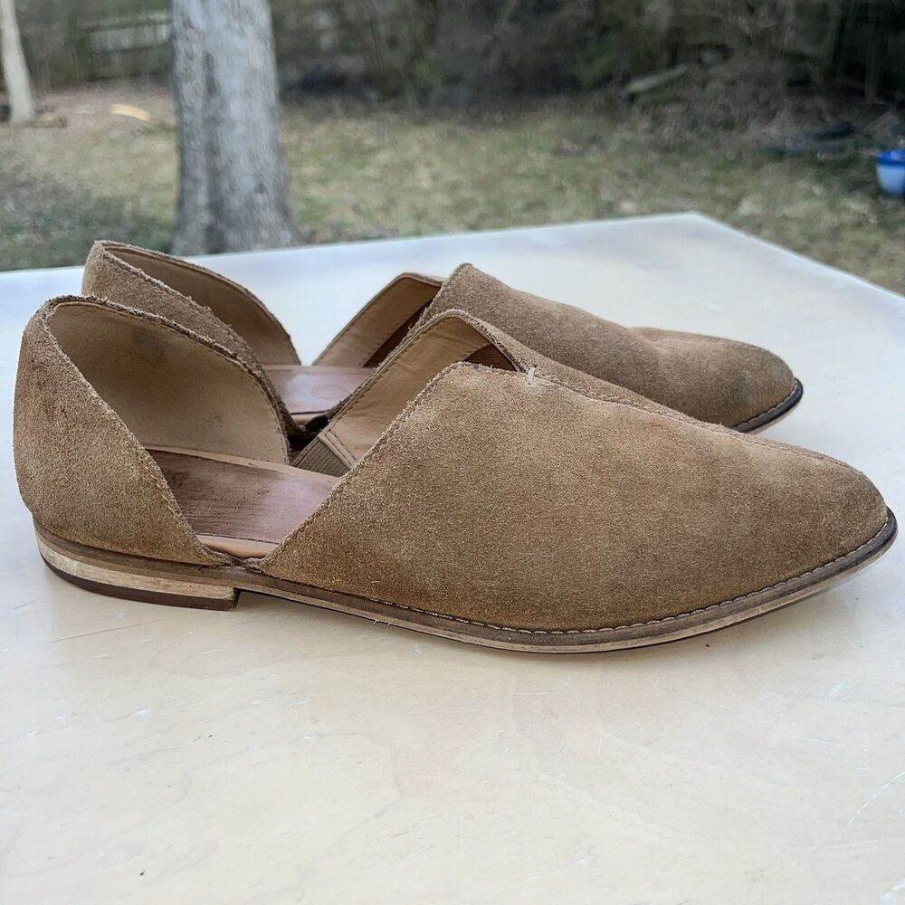 Frye & Co Leather Brown Suede Point Toe SlipOn Flats Open Sides Sz 9 M